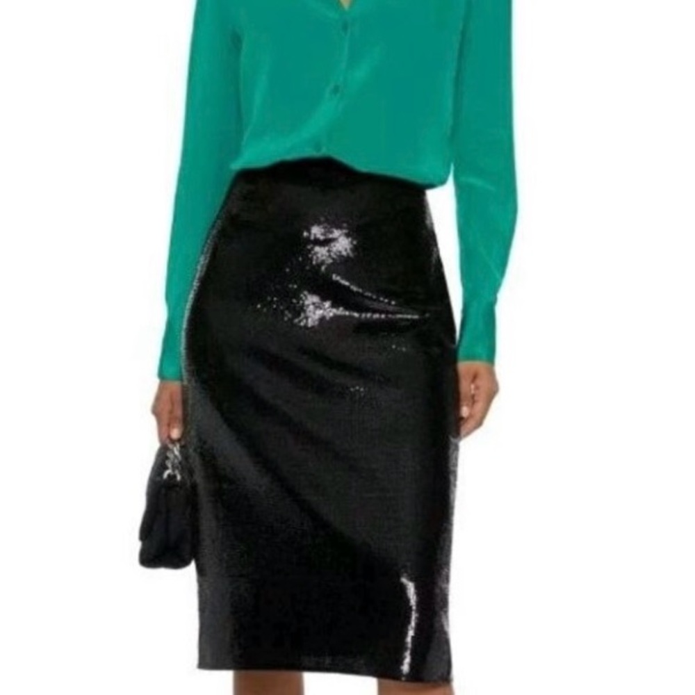 Diane von Furstenburg black sequin crepe pencil skirt